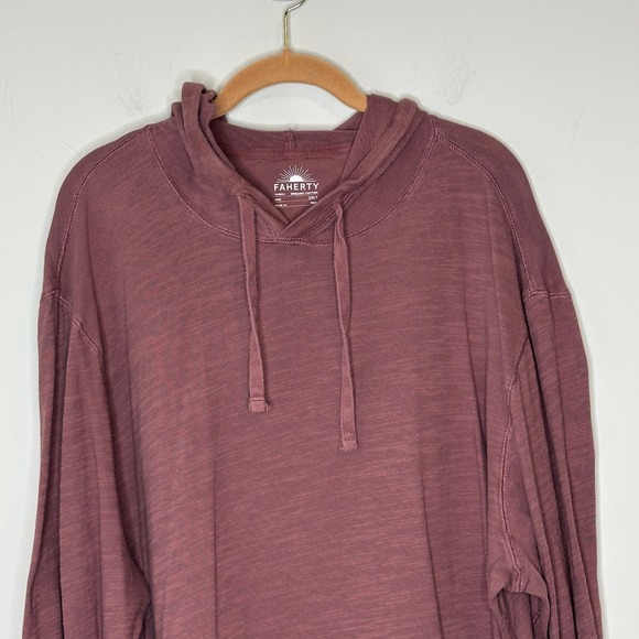 FAHERTY Mens 2XLT Long Sleeve Organic Cotton Hoodie Pullover Maroon - Picture 6 of 11